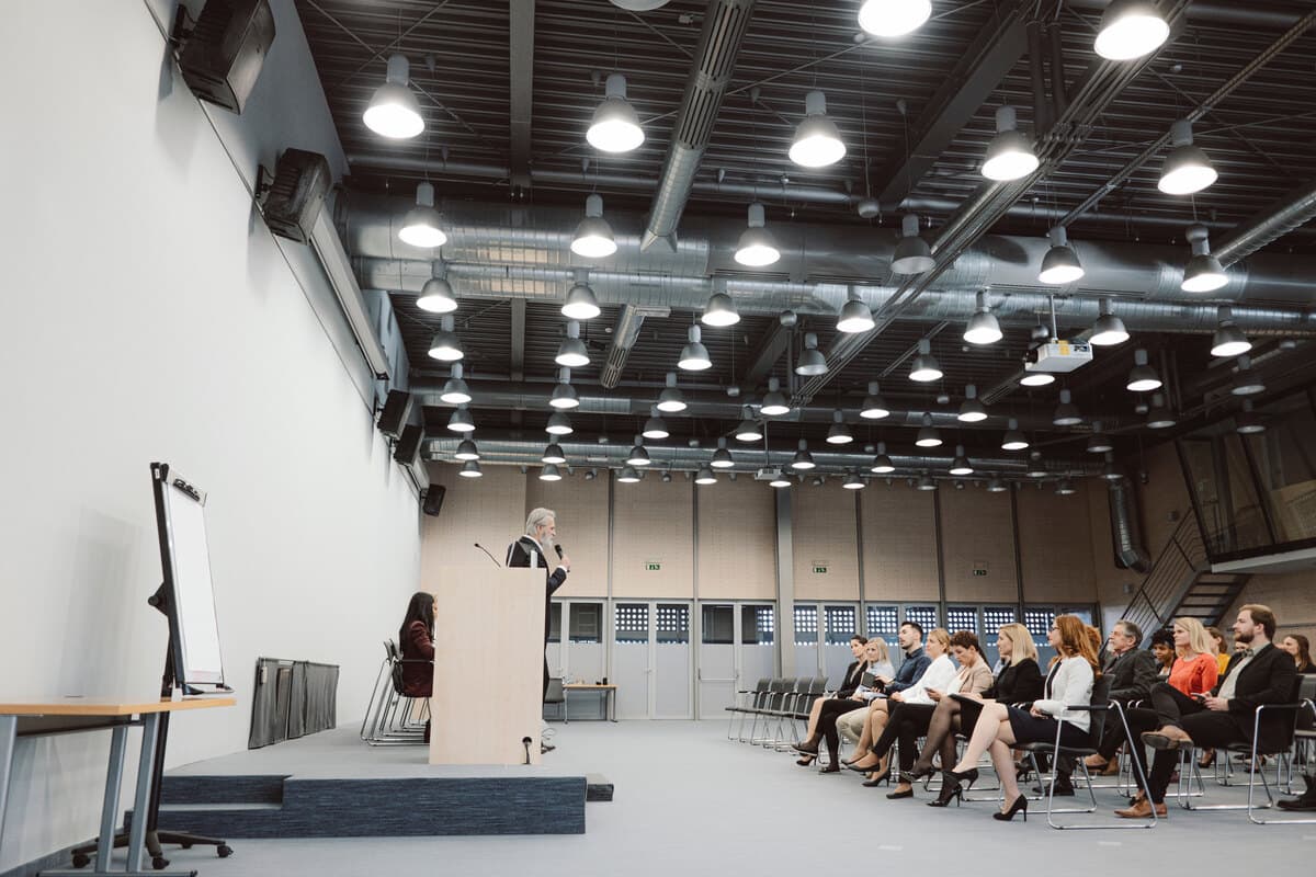 An event venue prepared for a medical industry gathering